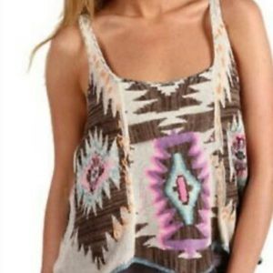 Free People Aztec Print Tank Top in Brown, Cream, Pink, Turquoise